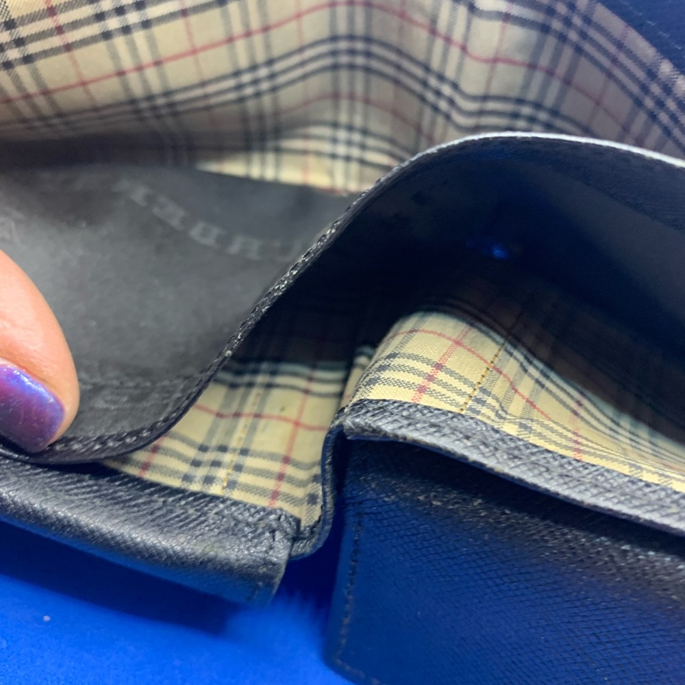 🔥 Vintage Burberry black leather Wallet haymarket checkered interior Rare - Picture 11 of 14